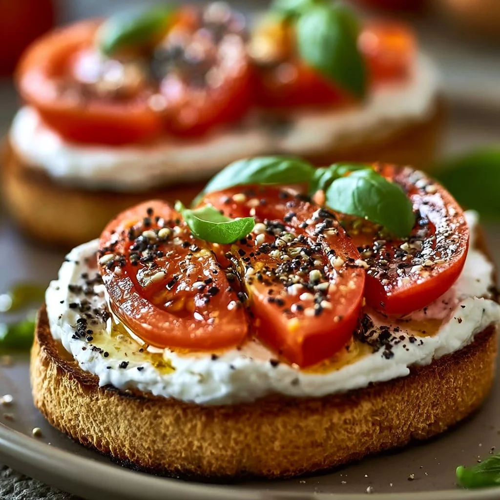 Creamy ricotta toast on sourdough bread with toppings