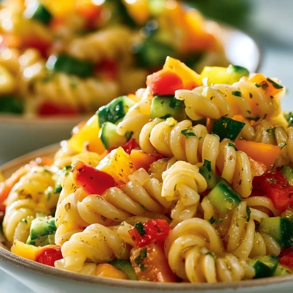 Cucumber Pepper Pasta Salad with fresh vegetables and pasta