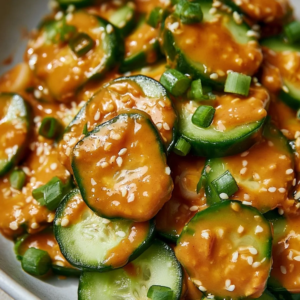 Cucumbers served with spicy peanut sauce for a flavorful side dish