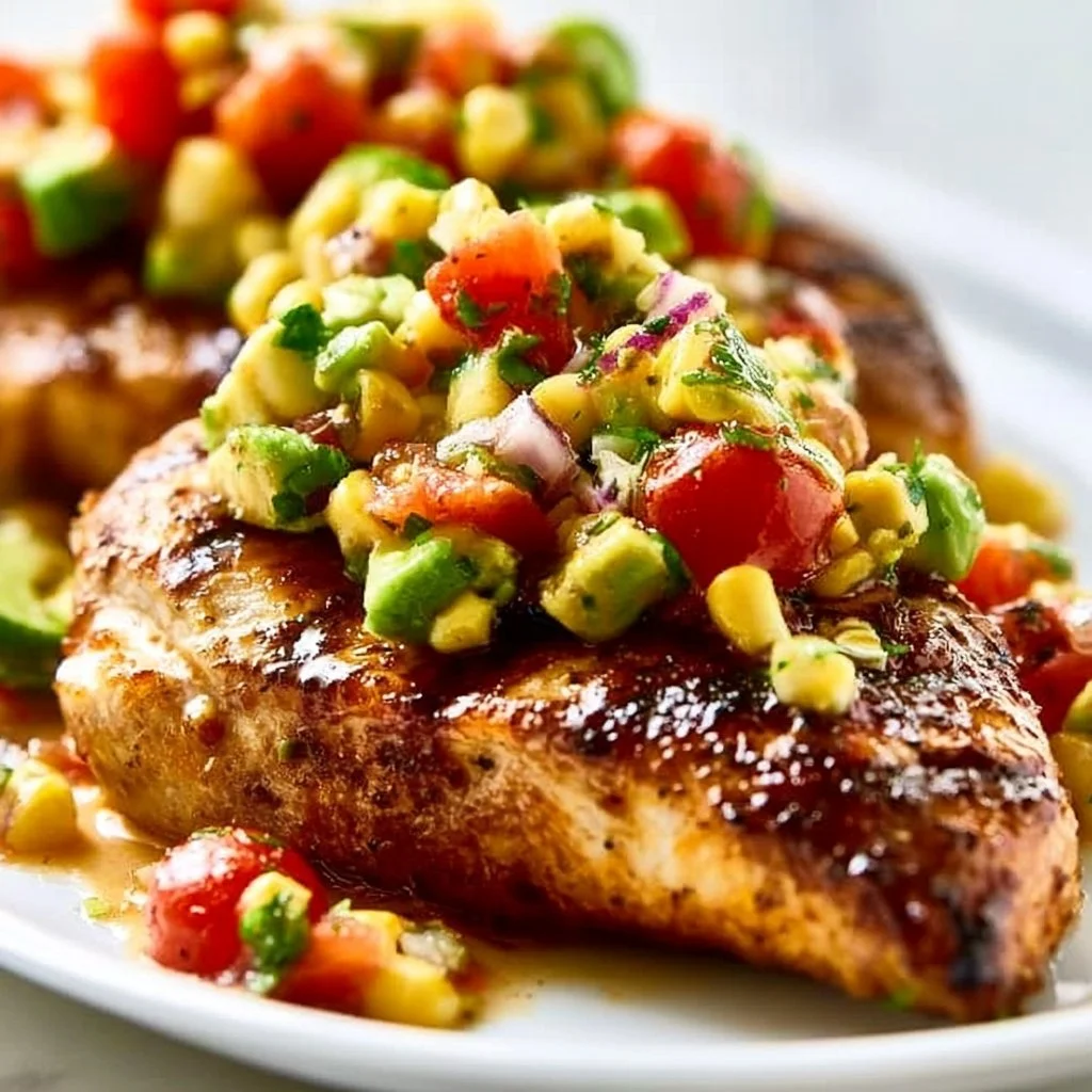 Plate of Fiesta Lime Chicken and Avocado garnished with fresh lime slices