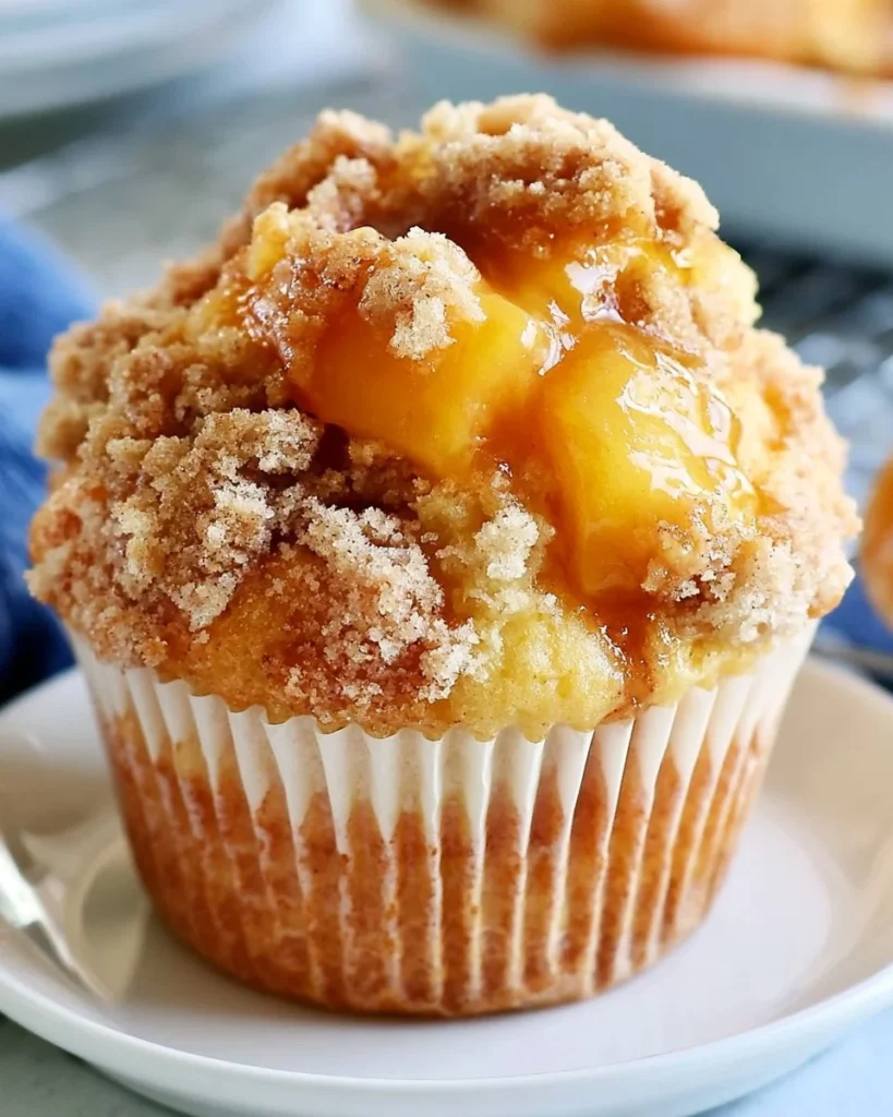 Homemade peach cobbler muffins fresh out of the oven