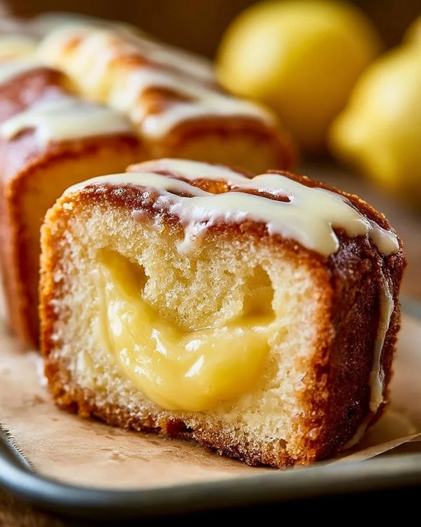 Delicious slice of Lemon Cream Cheese Bread with a zesty lemon glaze.