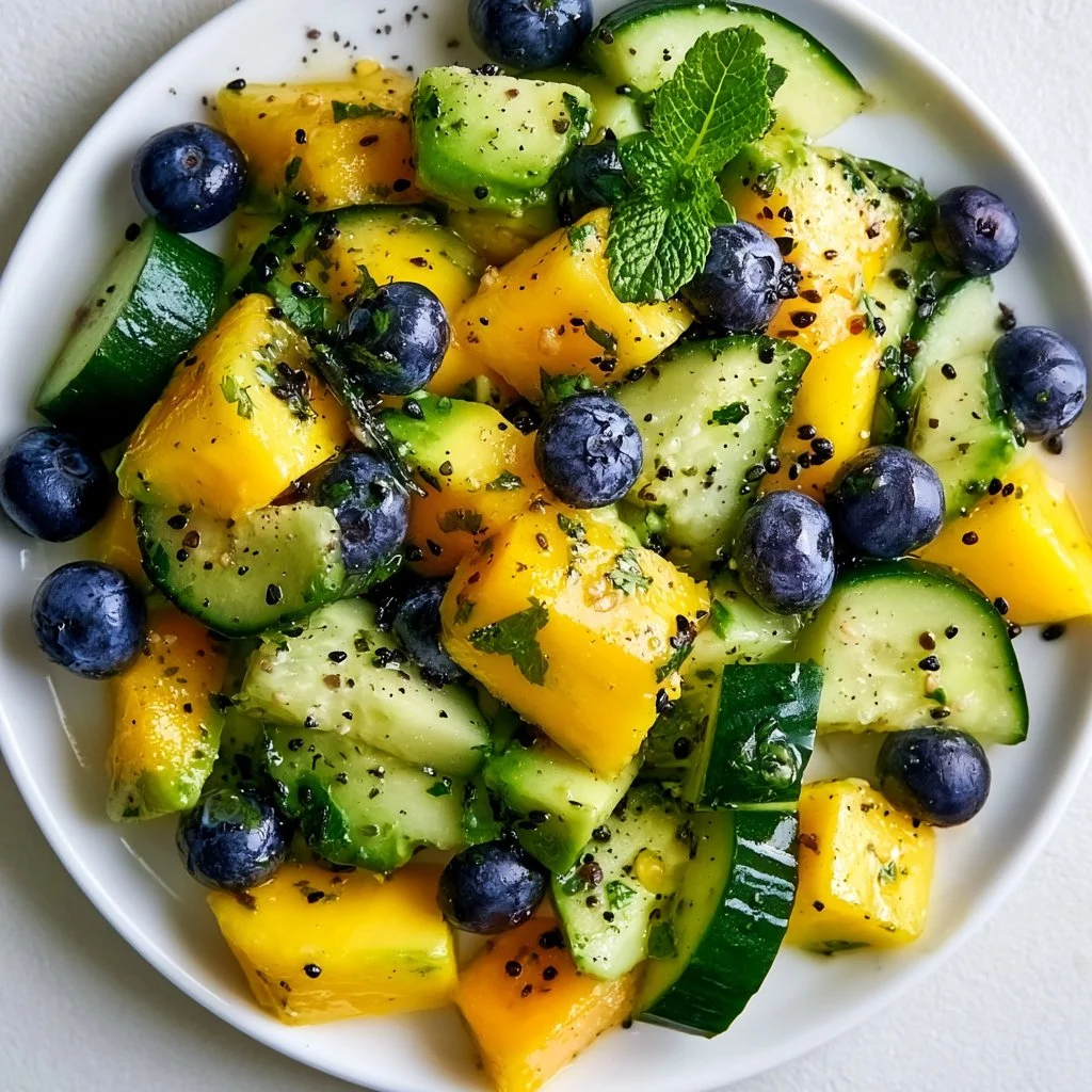Colorful Mango Cucumber Salad with fresh herbs