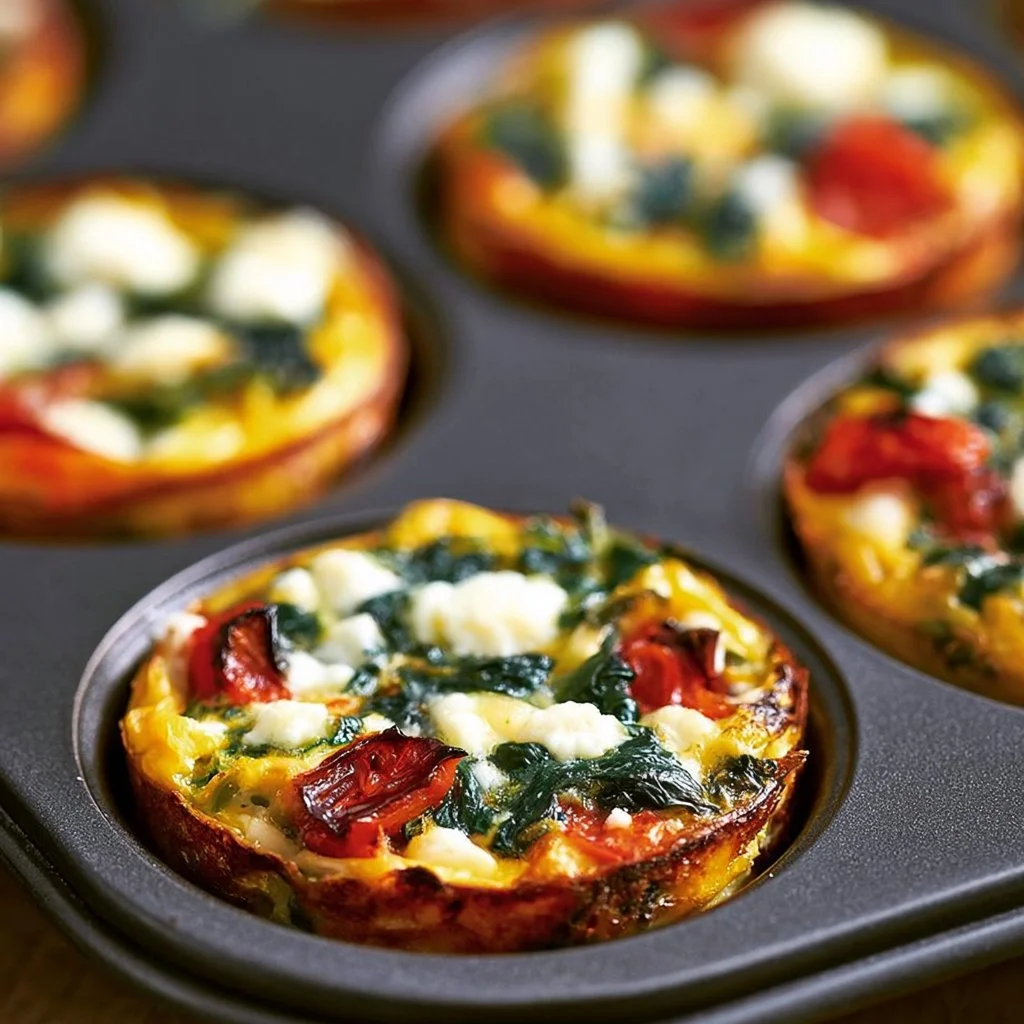 Mediterranean-style egg muffins with vegetables and cheese.