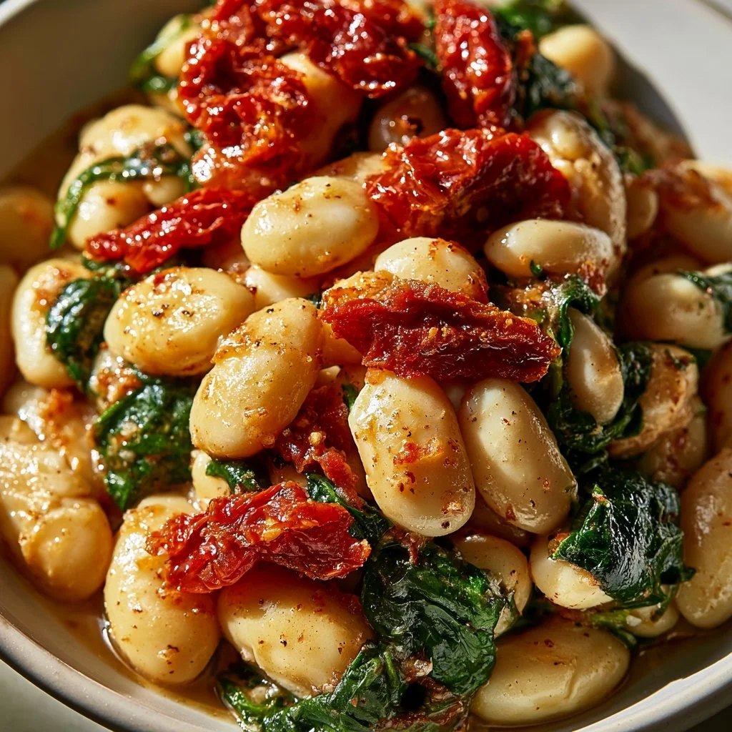 Tuscan-Style Butter Beans with Spinach and Sun-Dried Tomatoes dish