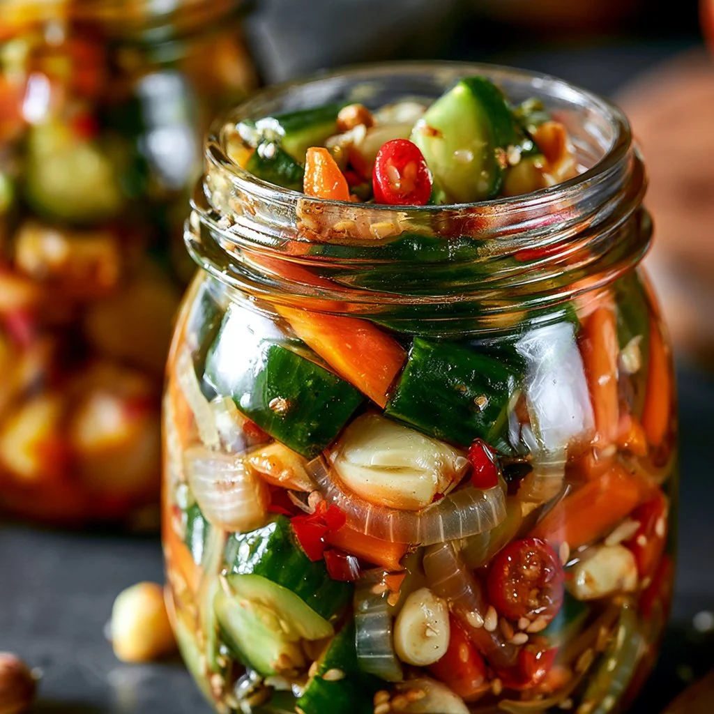 Bowl of Vietnamese vegetable pickle medley with colorful veggies