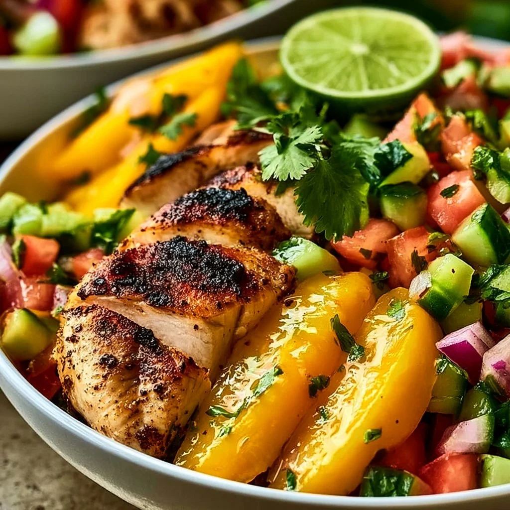 Delicious cilantro lime chicken bowl with fresh vegetables and rice