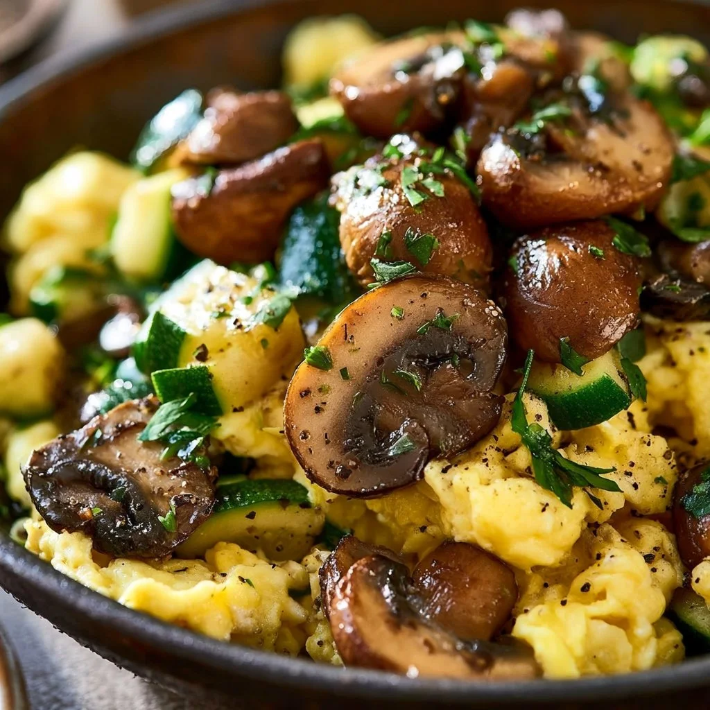 A delicious plate of Mushroom Eggs ready for a healthy meal.