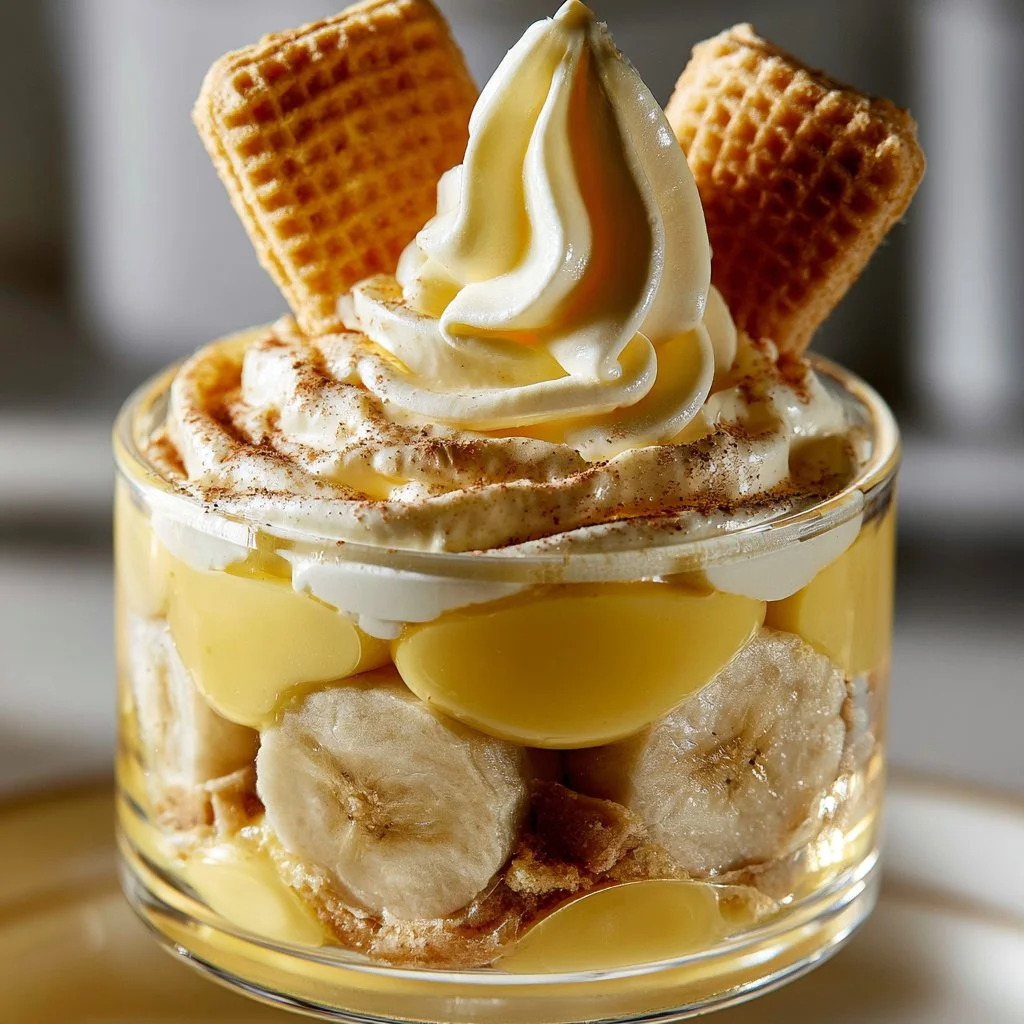 Old-Fashioned Banana Pudding Recipe served in a bowl with a slice of banana on top