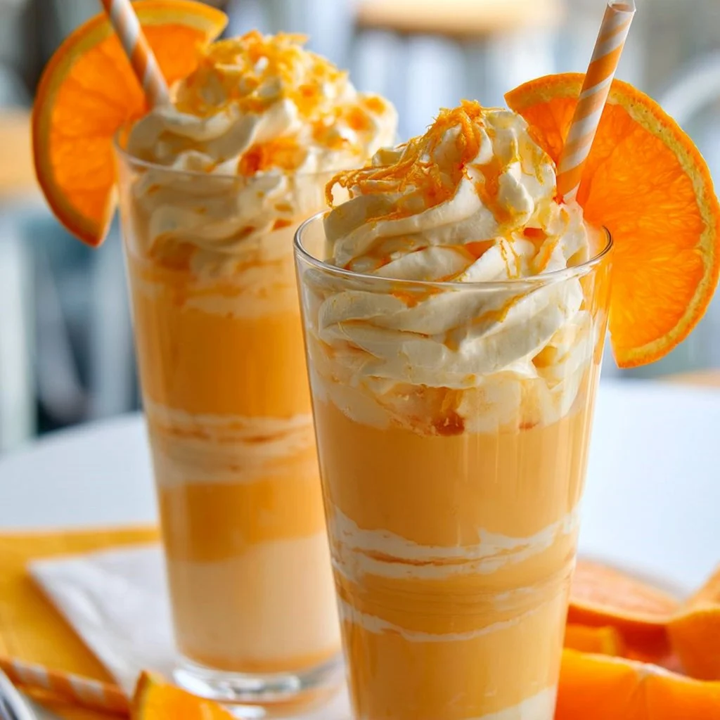 Delicious homemade Orange Cream Milkshake in a glass