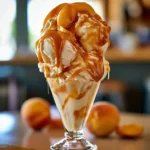 Delicious peach ice cream served in a bowl with fresh peach slices.