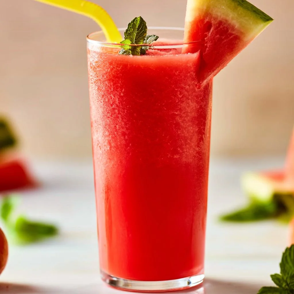 Refreshing watermelon juice in a glass garnished with mint leaves