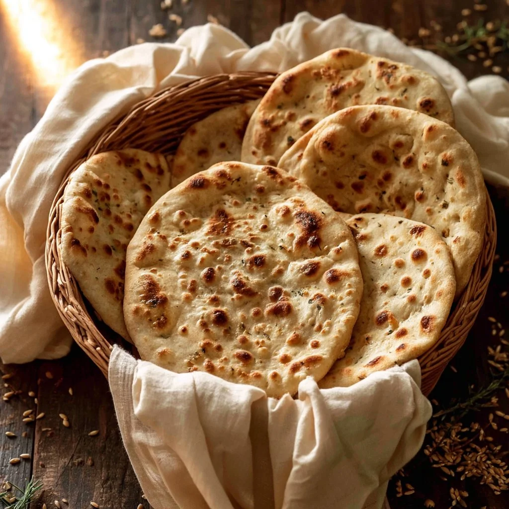 Delicious homemade naan bread ready for a crowd-pleasing party meal.