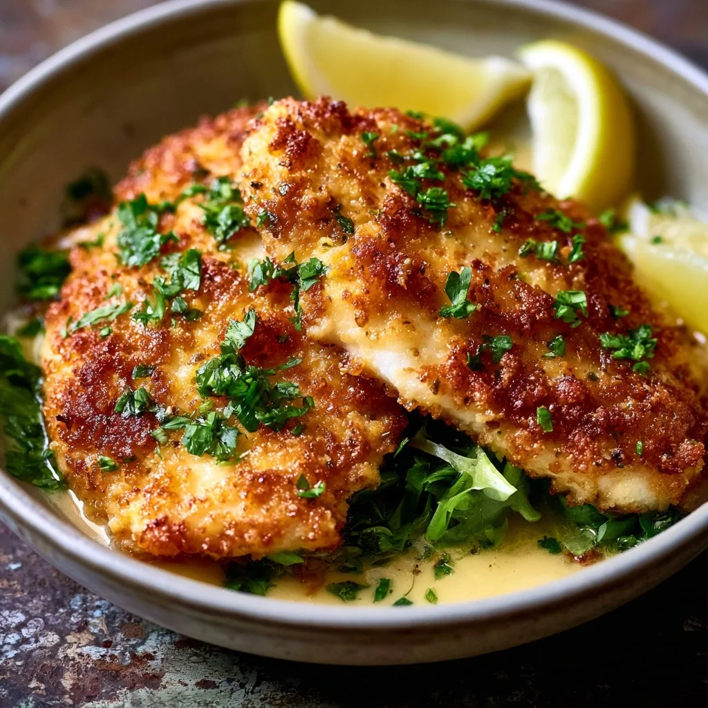 Delicious Lemon Garlic Chicken served on a plate with a garnish of herbs