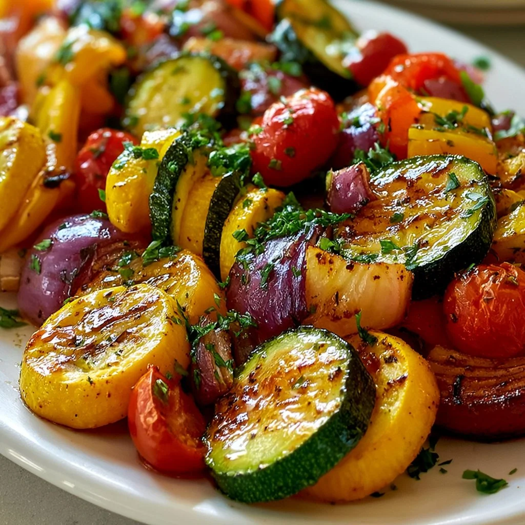 Mediterranean roasted vegetables on a baking tray ready to serve