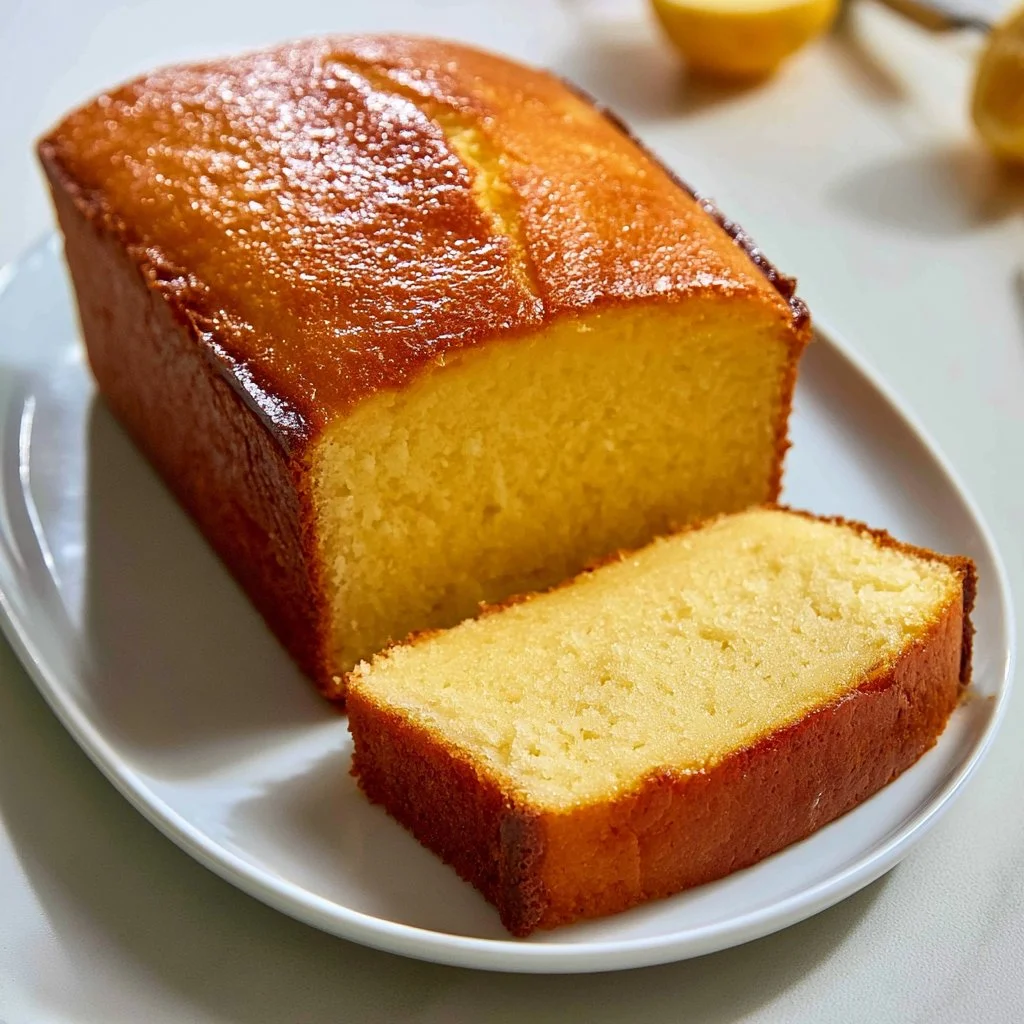 Delicious milk and butter sponge cake on a plate with a slice cut out