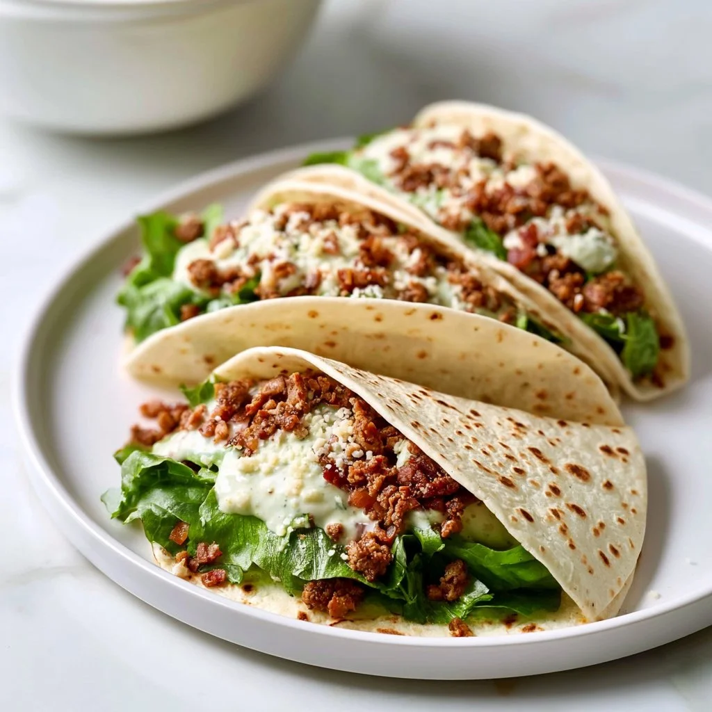 Smash Chicken Caesar Tacos on a platter with fresh ingredients